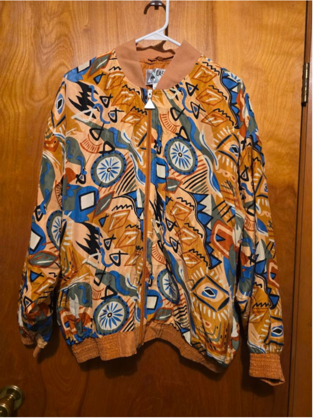 Women's Vintage Casual Isle Silk Abstract Print Bomber Jacket Large